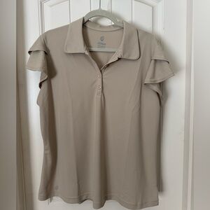 RUFFLE SLEEVE GOLF POLO - TAN XXL